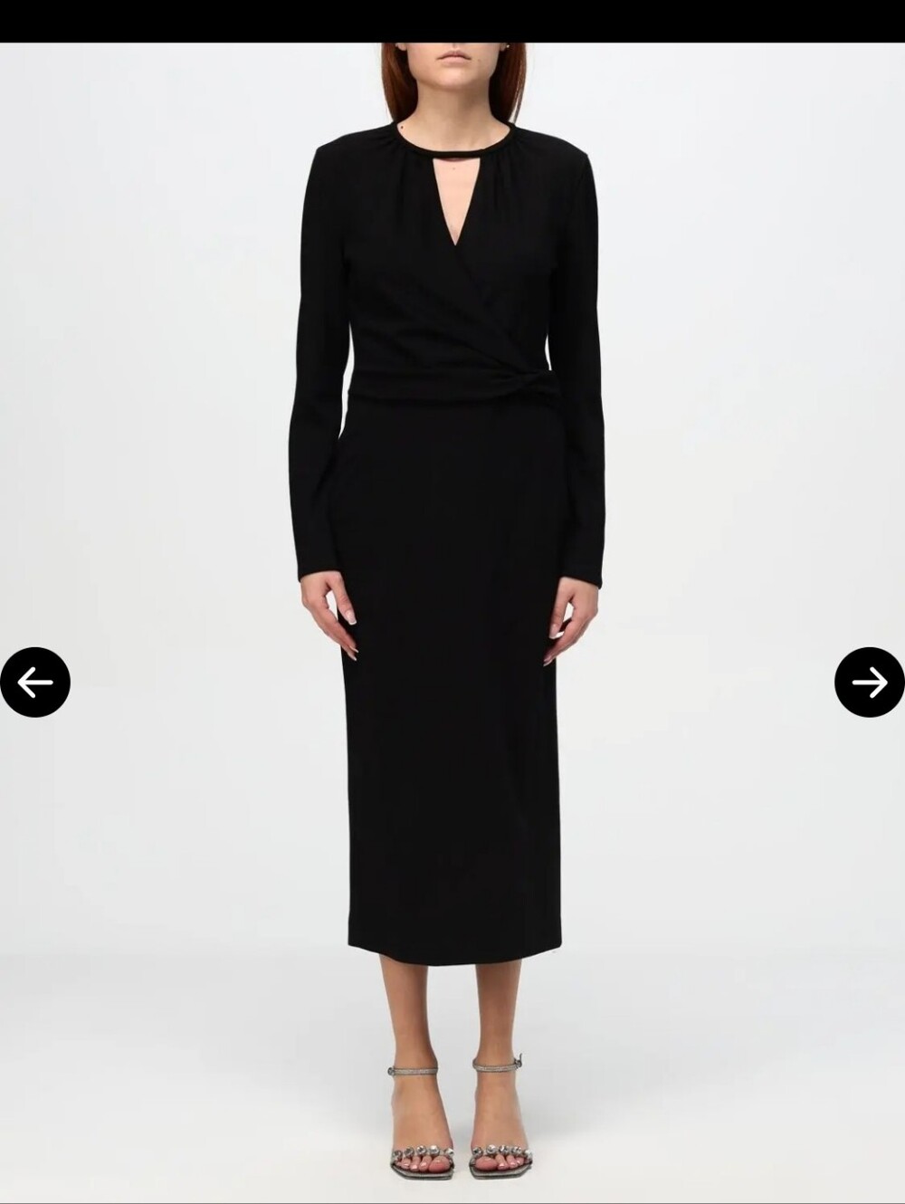 Giorgio Armani Black Long-Sleeve Midi Dress with Keyhole Detail